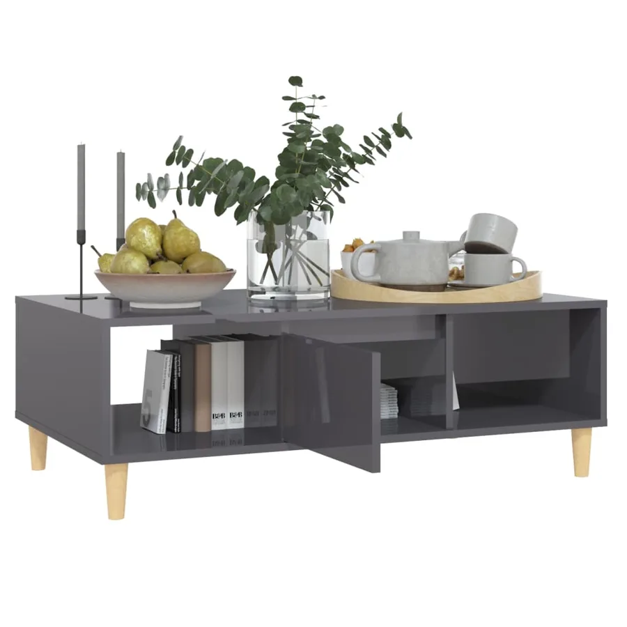 Table basse gris brillant 103,5x60x35 cm bois d'ingénierie - 4