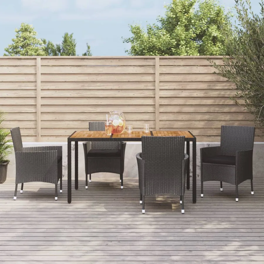 Ensemble à manger de jardin coussins 5pcs Noir Résine tressée