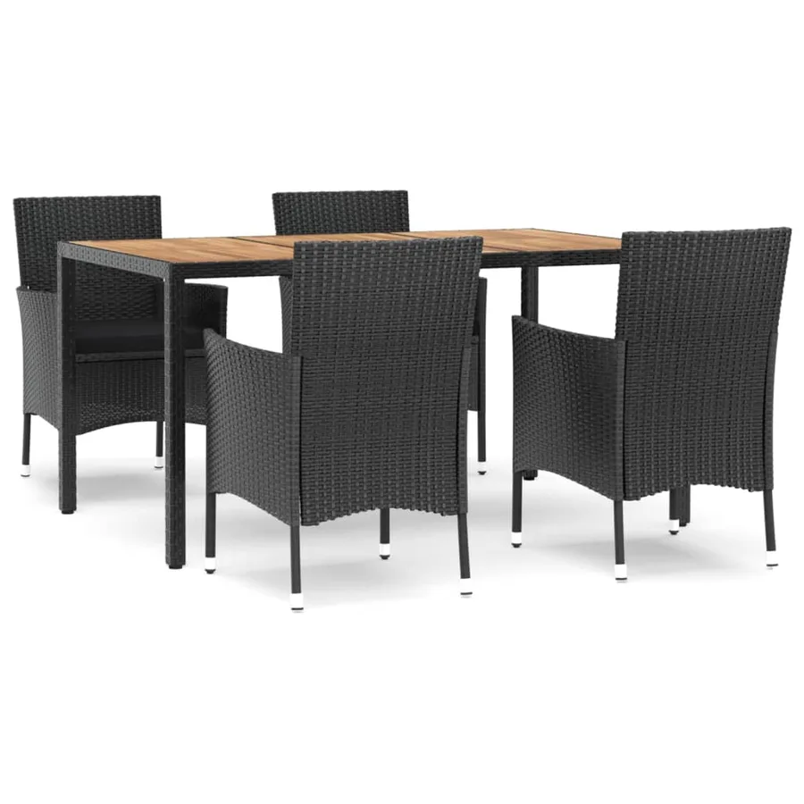 Ensemble à manger de jardin coussins 5pcs Noir Résine tressée - 2
