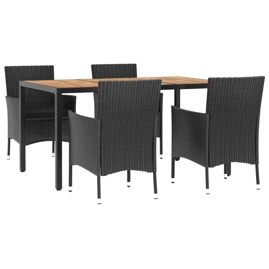 Ensemble à manger de jardin coussins 5pcs Noir Résine tressée - 3