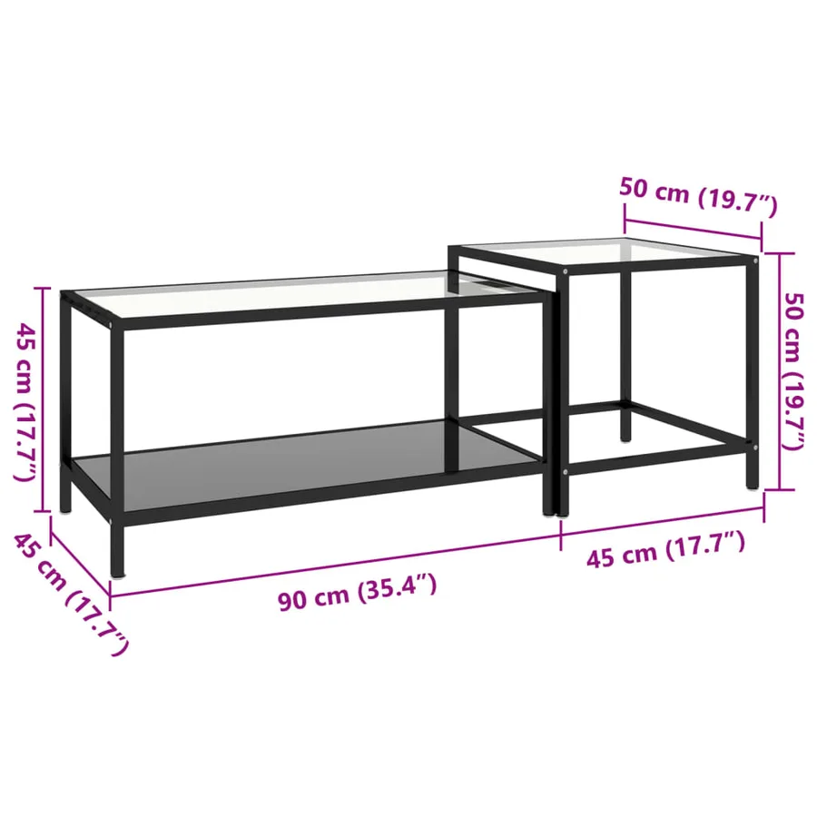 Tables à thé 2 pcs Verre trempé Noir - 9