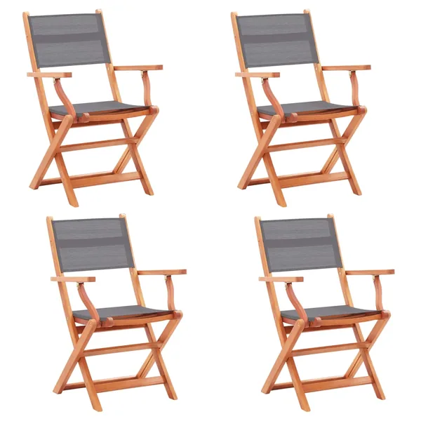 Chaises pliables de jardin lot de 4 Gris Eucalyptus textilène