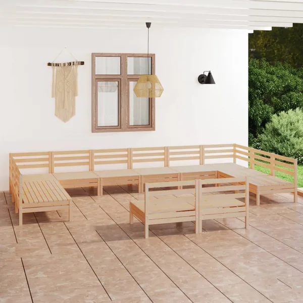 Salon de jardin 12 pcs Bois de pin massif