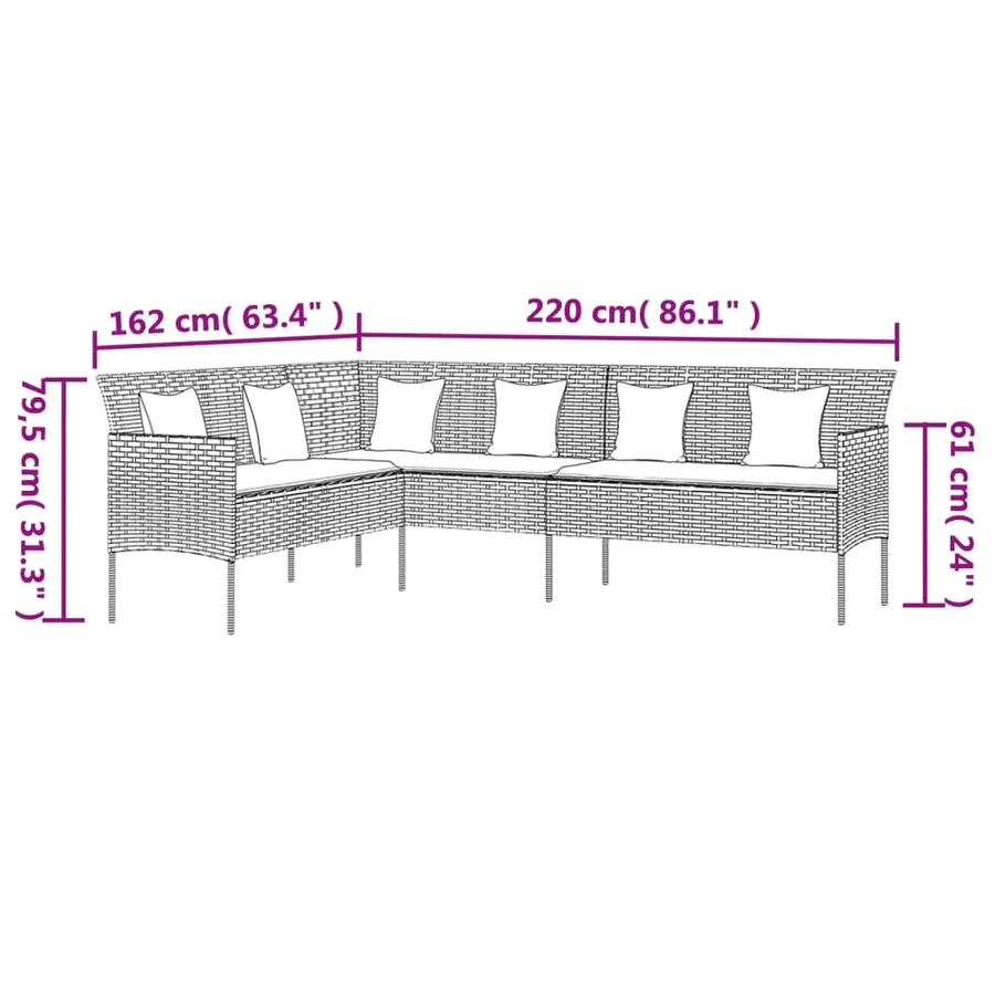 Ensemble à manger de jardin coussins 6pcs noir résine tressée - 11