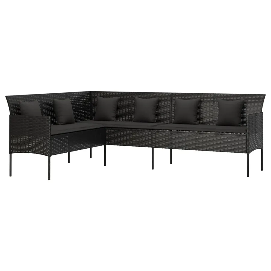 Ensemble à manger de jardin coussins 6pcs noir résine tressée - 5