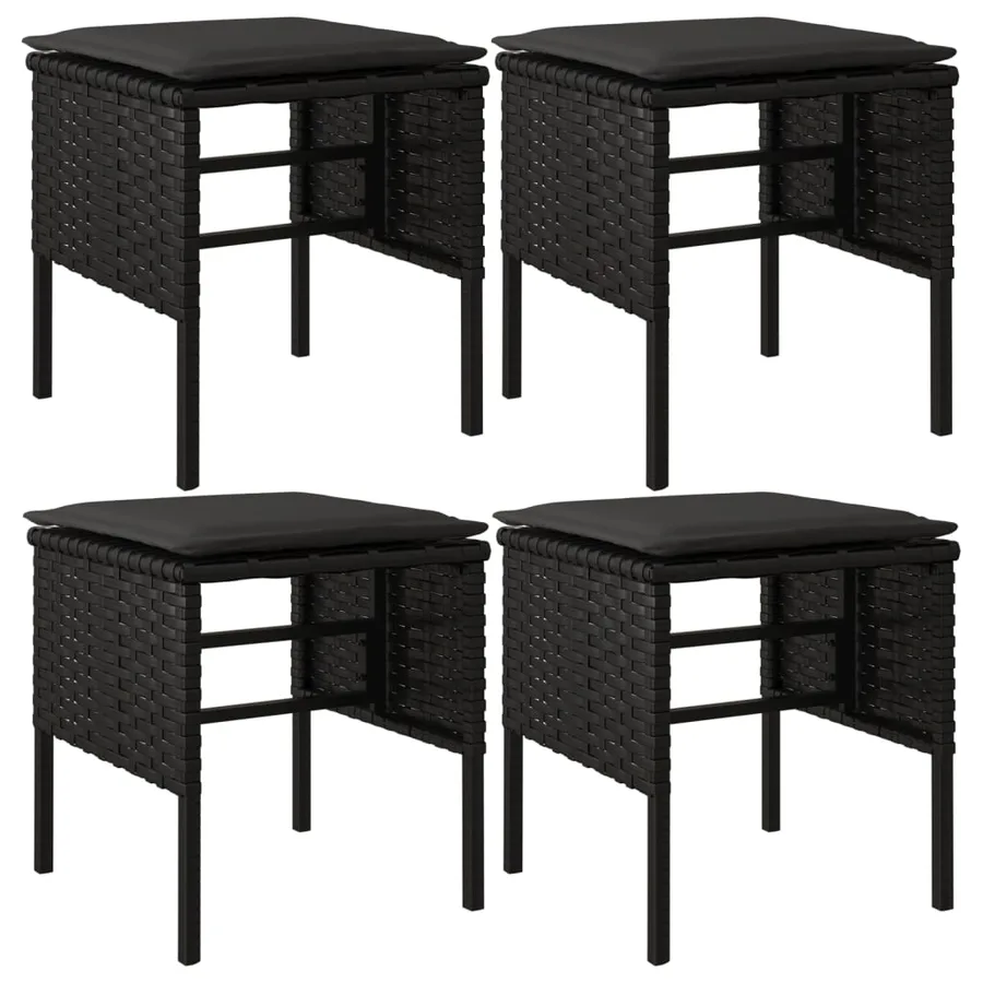 Ensemble à manger de jardin coussins 6pcs noir résine tressée - 7