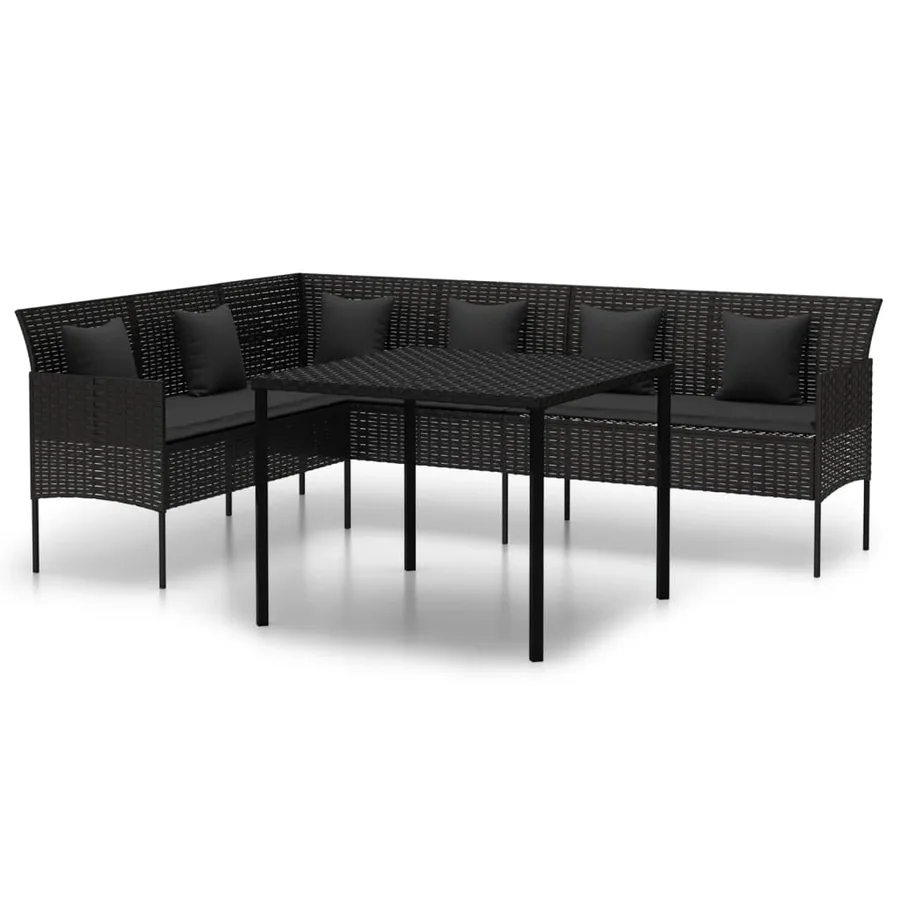 Ensemble à manger de jardin coussins 2pcs noir résine tressée - 2