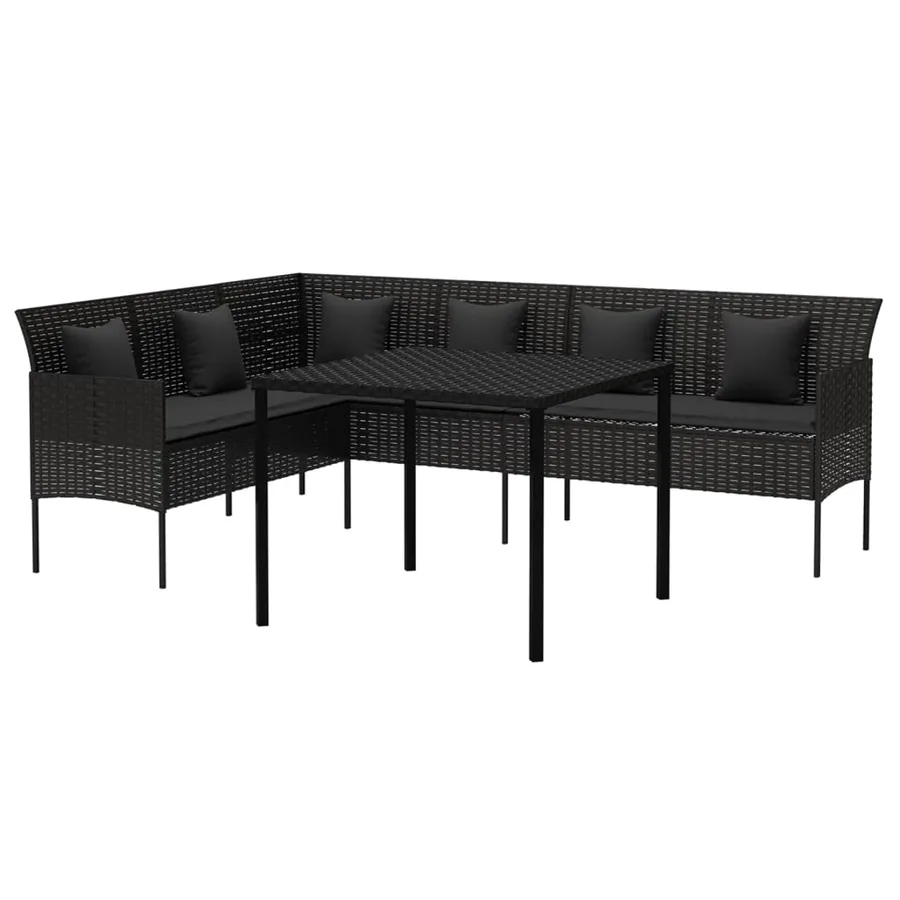 Ensemble à manger de jardin coussins 2pcs noir résine tressée - 3