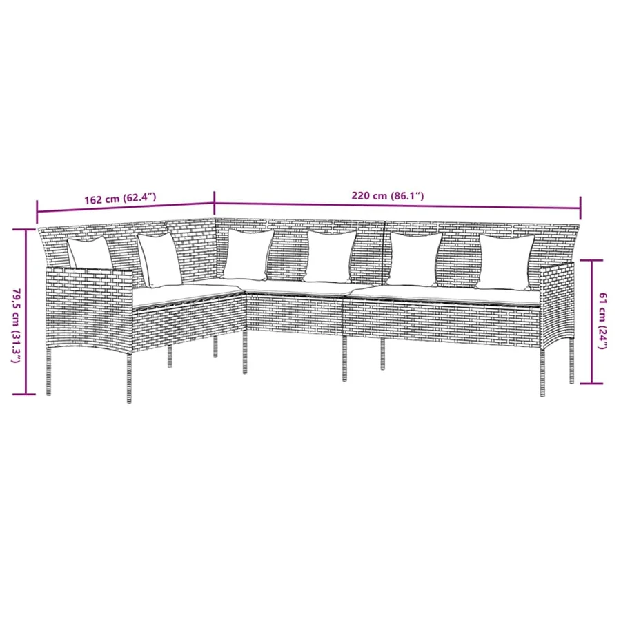 Ensemble à manger de jardin coussins 2pcs noir résine tressée - 8