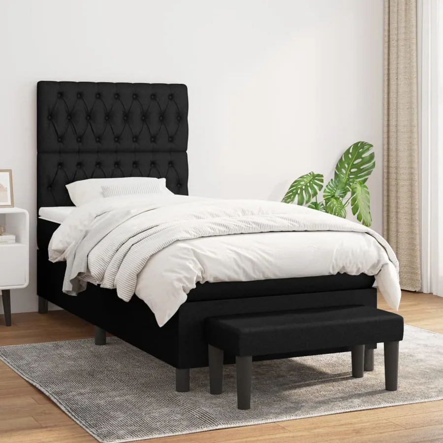 Sommier à lattes de lit avec matelas Noir 90x190 cm Tissu