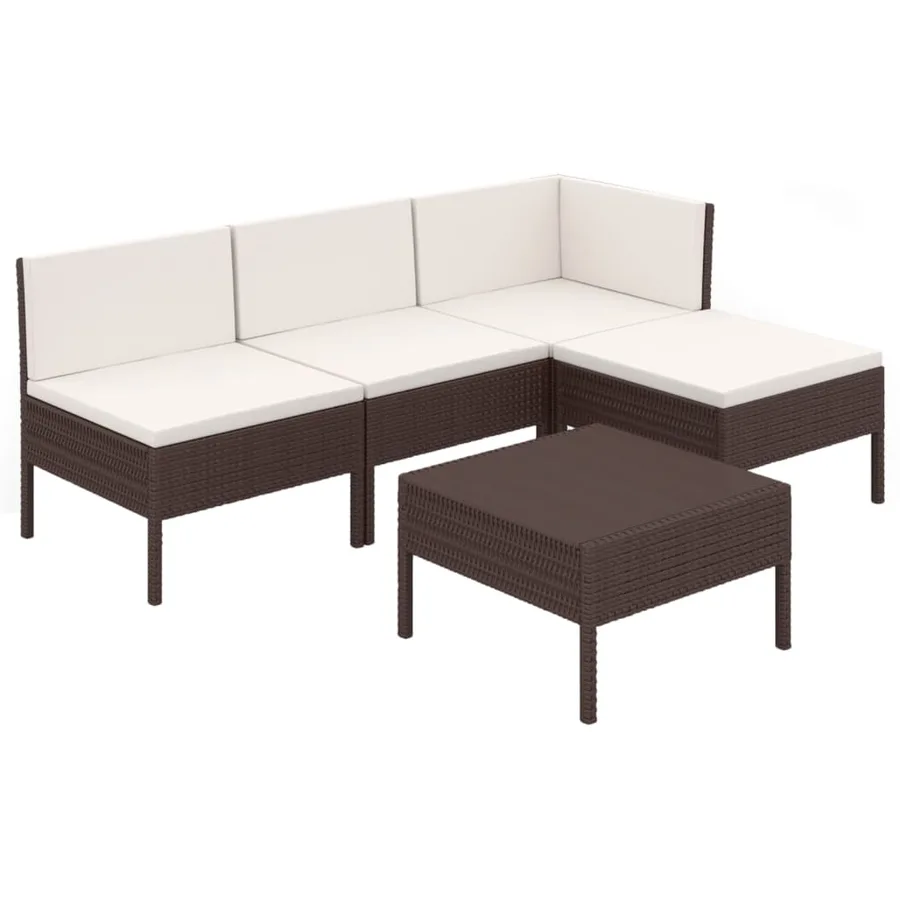 Salon de jardin 5 pcs avec coussins résine tressée marron - 2