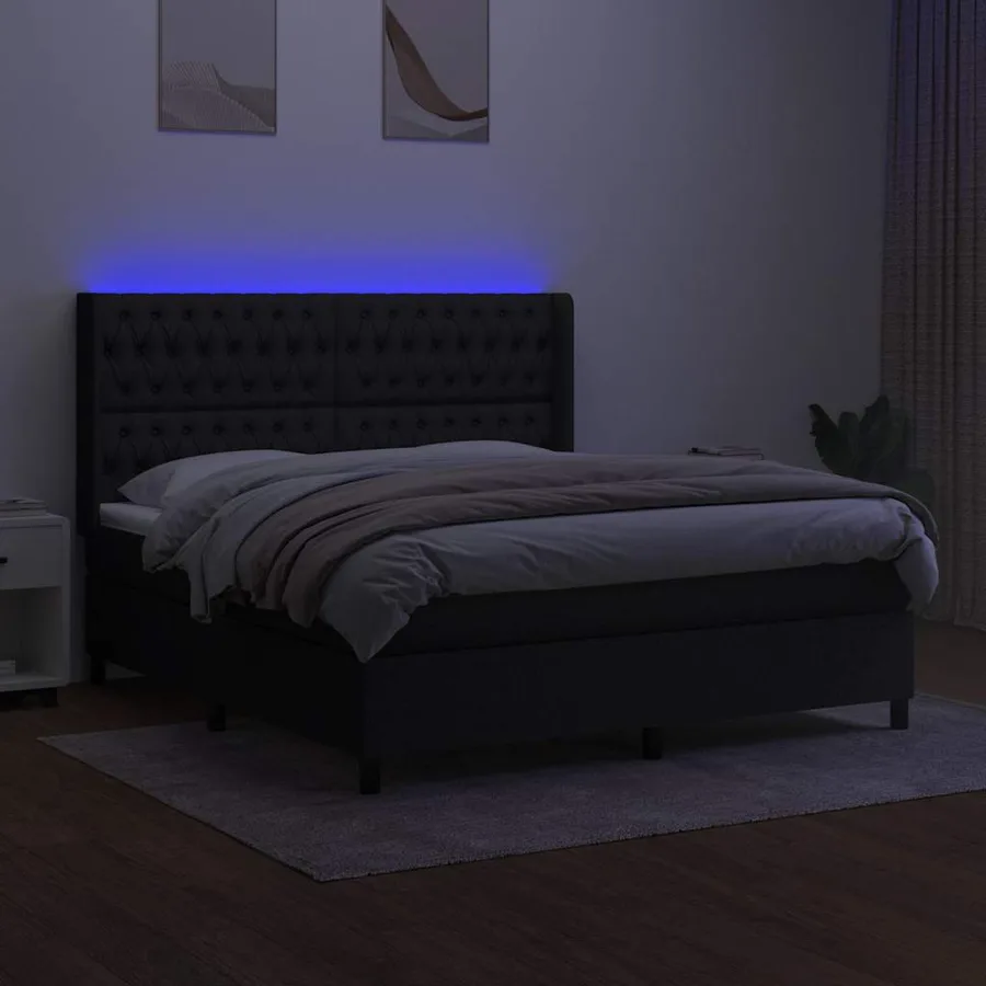 Sommier à lattes de lit matelas et LED Noir 180x200 cm Tissu - 3