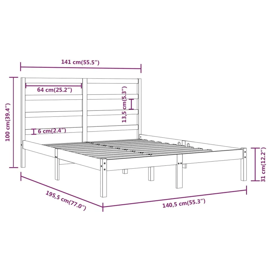 Cadre de lit sans matelas 135x190 cm bois massif - 6