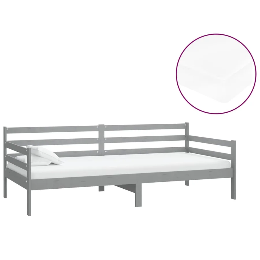 Lit de repos avec matelas 90x200 cm Gris Bois de pin massif - 2