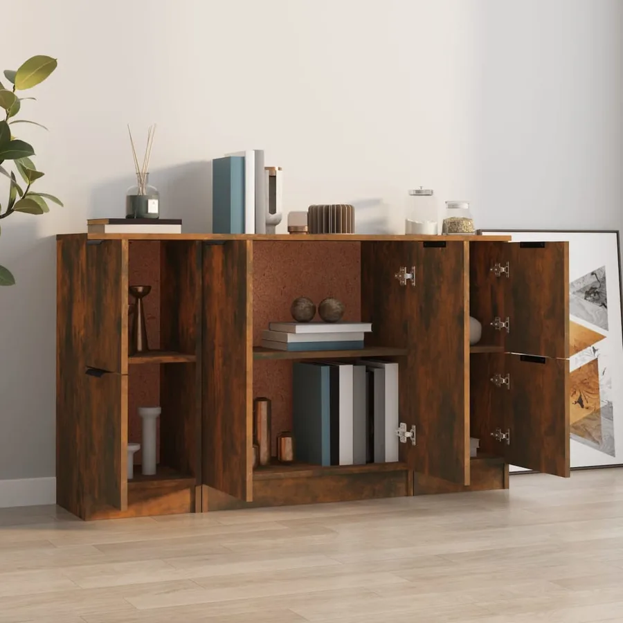 Buffets 3 pcs Chêne fumé Bois d'ingénierie - 3
