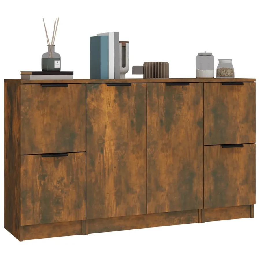 Buffets 3 pcs Chêne fumé Bois d'ingénierie - 4