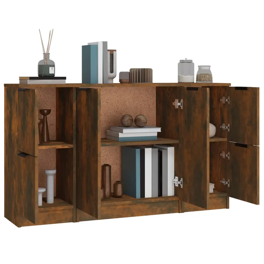 Buffets 3 pcs Chêne fumé Bois d'ingénierie - 5