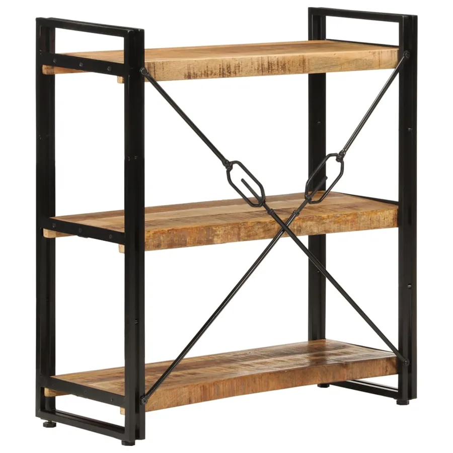 Bibliothèque 3 niveaux 77x30x80 cm bois massif manguier et fer - 3