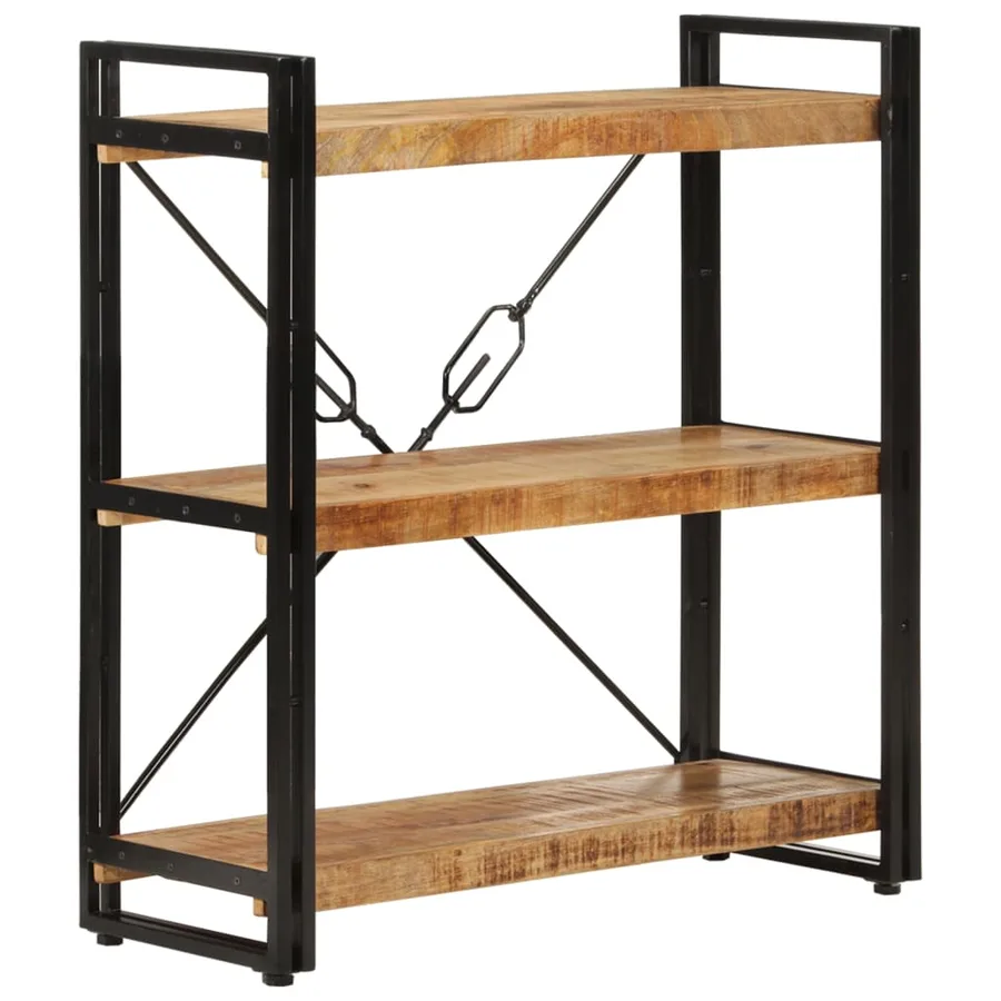 Bibliothèque 3 niveaux 77x30x80 cm bois massif manguier et fer - 9