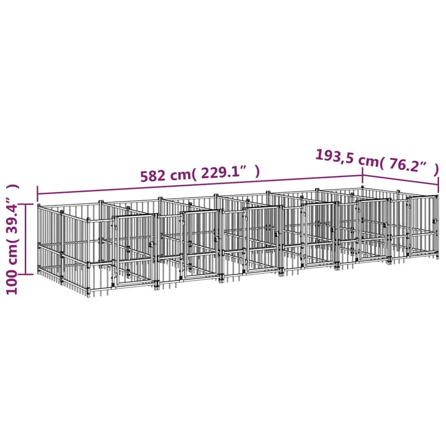 Chenil d'extérieur pour chiens Acier 11,26 m² - 6
