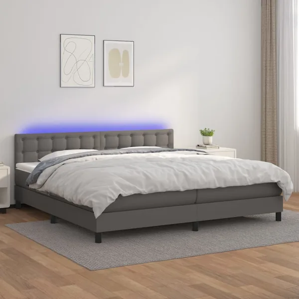 Sommier à lattes de lit avec matelas et LED Gris 200x200 cm