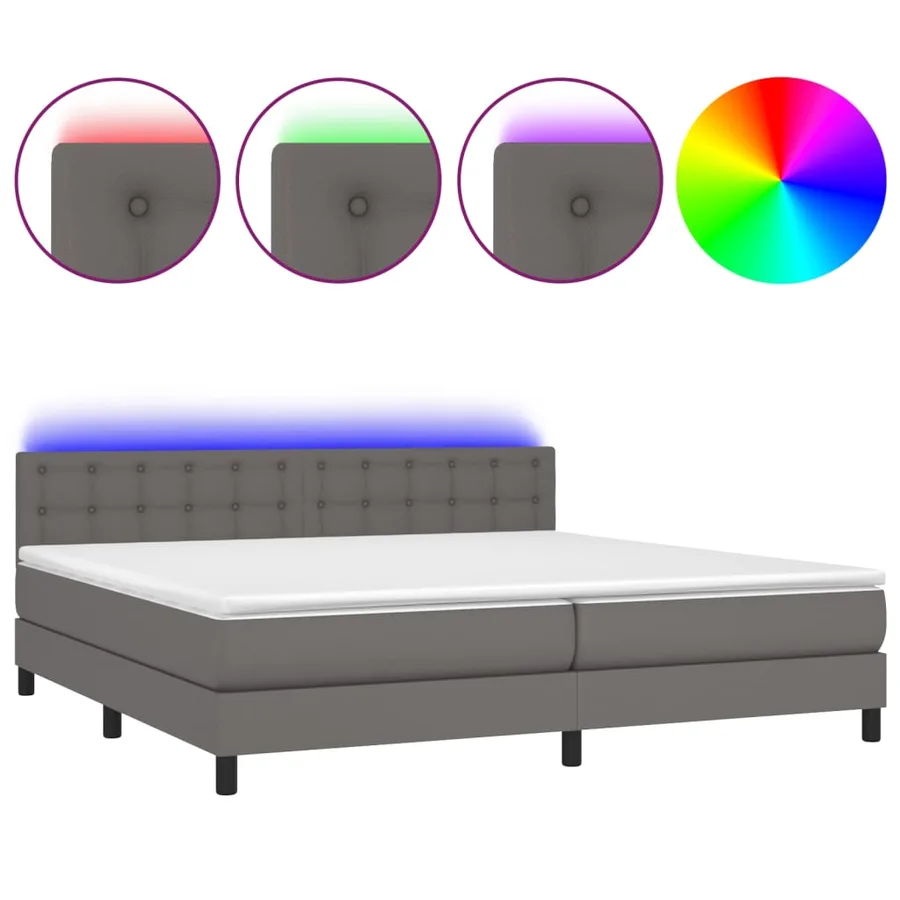 Sommier à lattes de lit avec matelas et LED Gris 200x200 cm - 2