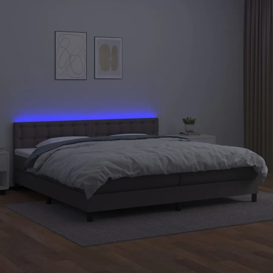 Sommier à lattes de lit avec matelas et LED Gris 200x200 cm - 4