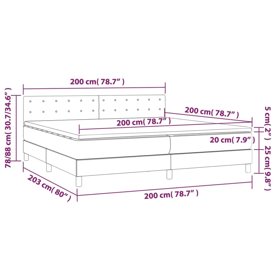 Sommier à lattes de lit avec matelas et LED Gris 200x200 cm - 8