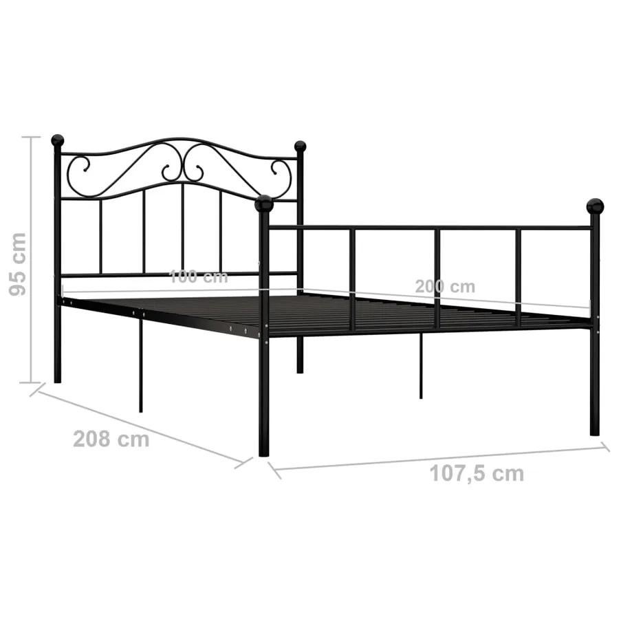 Cadre de lit sans matelas noir métal 100x200 cm - 6
