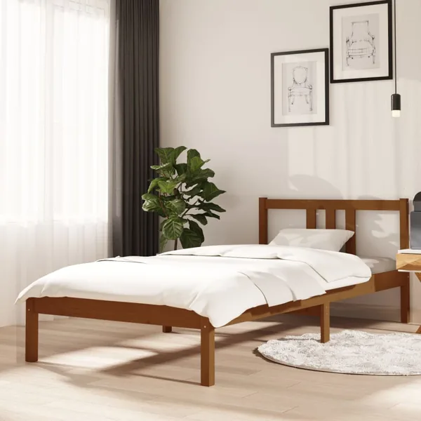 Cadre de lit sans matelas marron miel bois massif 90x200 cm