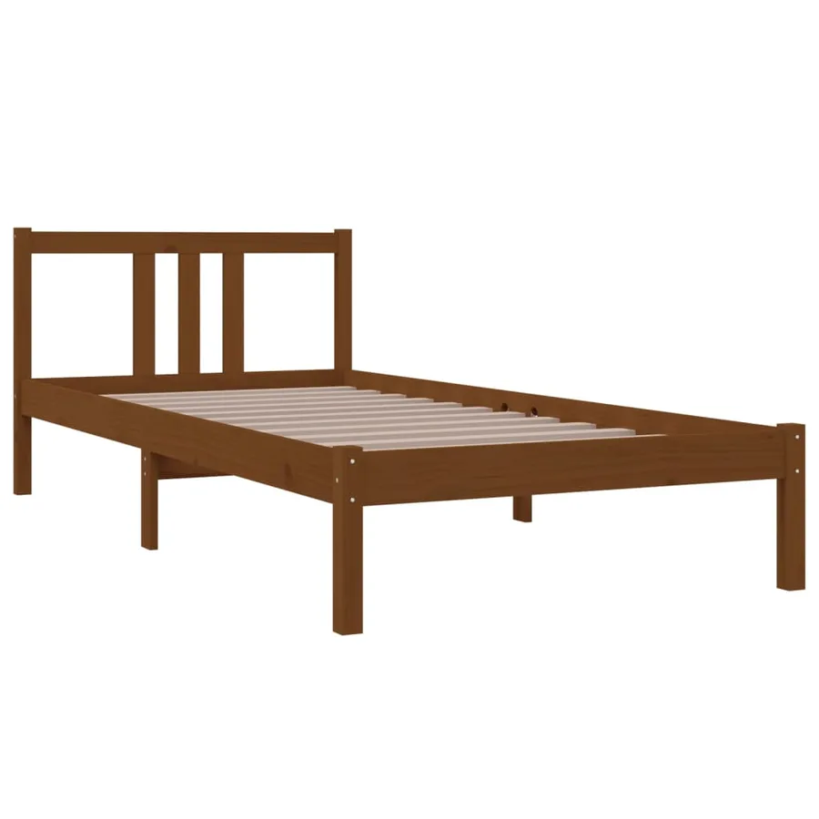 Cadre de lit sans matelas marron miel bois massif 90x200 cm - 3