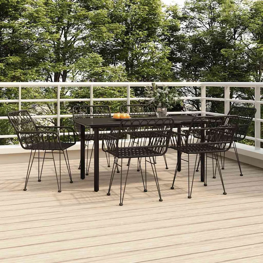 Ensemble à manger de jardin 7 pcs Noir Résine tressée