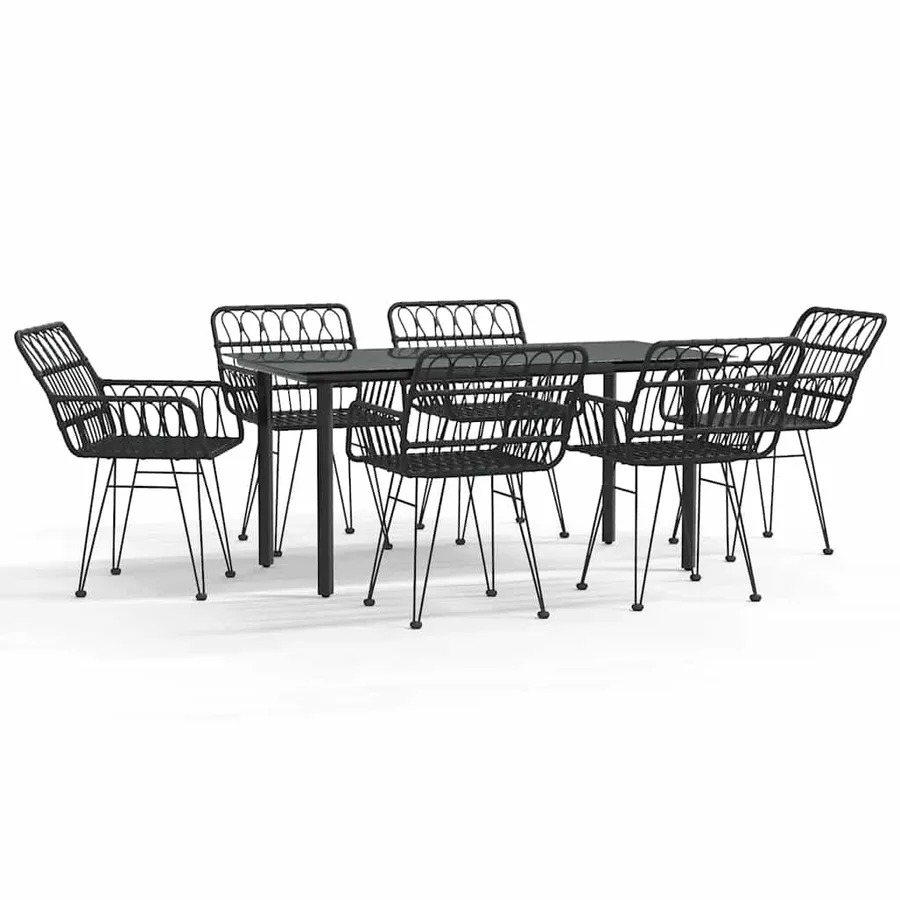 Ensemble à manger de jardin 7 pcs Noir Résine tressée - 2