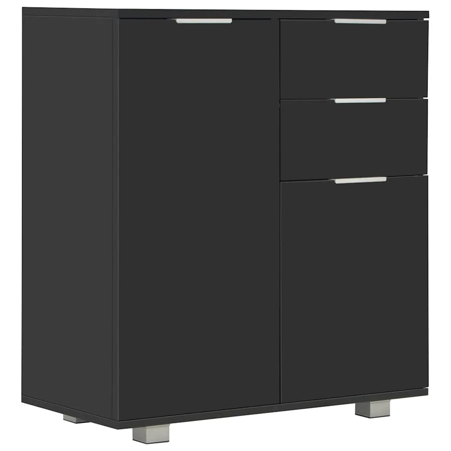 Buffet Noir brillant 71x35x80 cm Bois d'ingénierie - 2