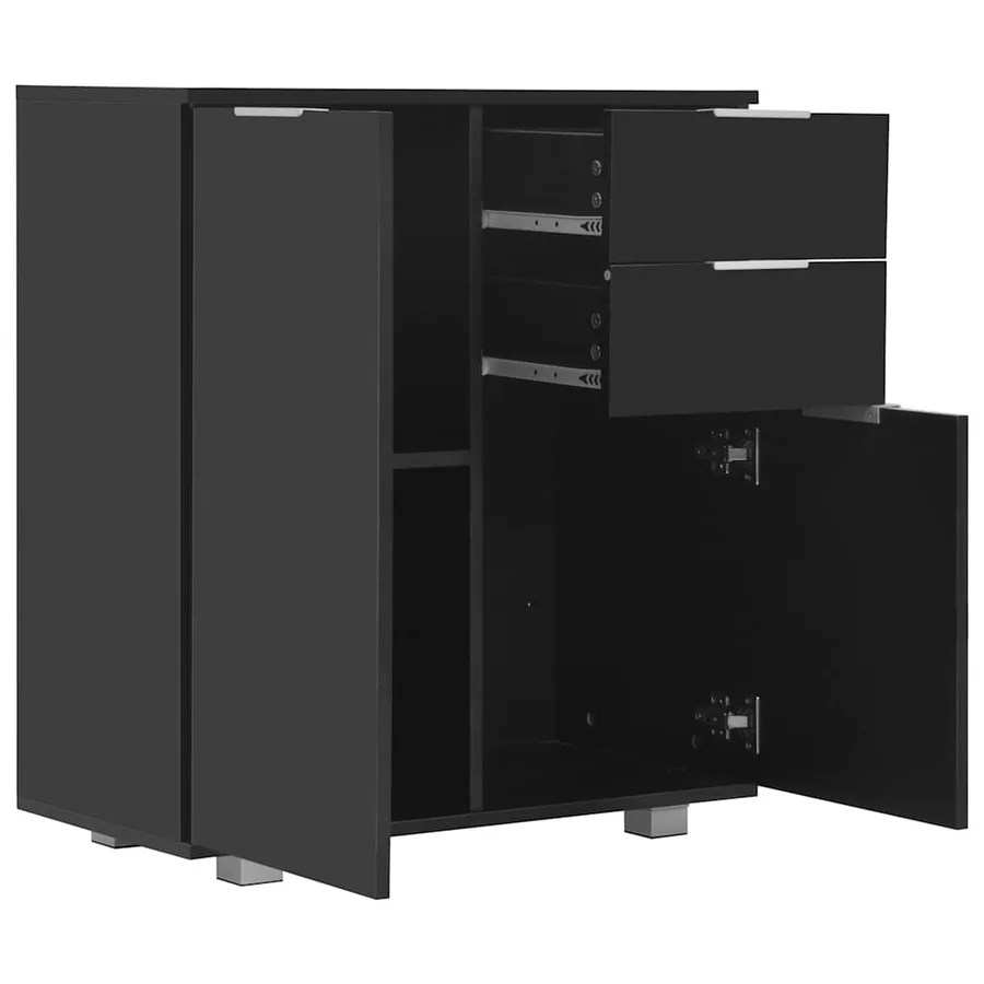 Buffet Noir brillant 71x35x80 cm Bois d'ingénierie - 4