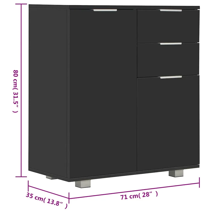 Buffet Noir brillant 71x35x80 cm Bois d'ingénierie - 9