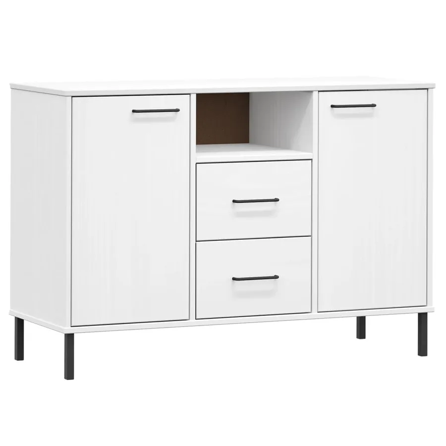 Buffet avec pieds en métal Blanc 113x40x77 cm Bois massif OSLO - 2