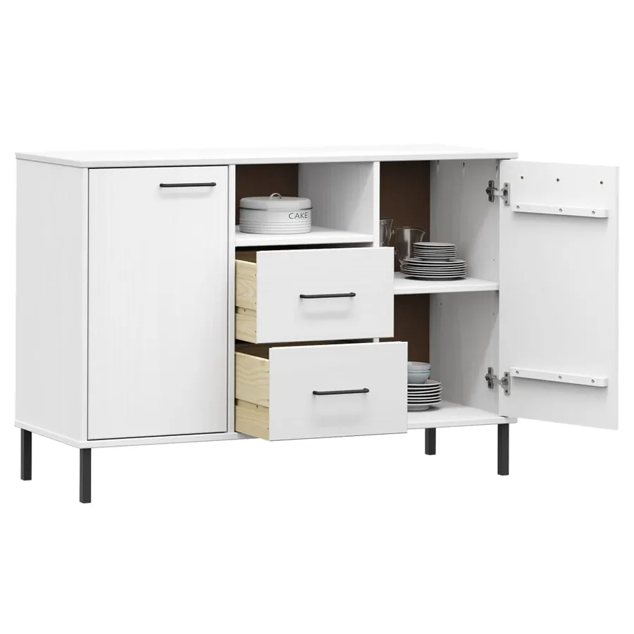 Buffet avec pieds en métal Blanc 113x40x77 cm Bois massif OSLO - 3