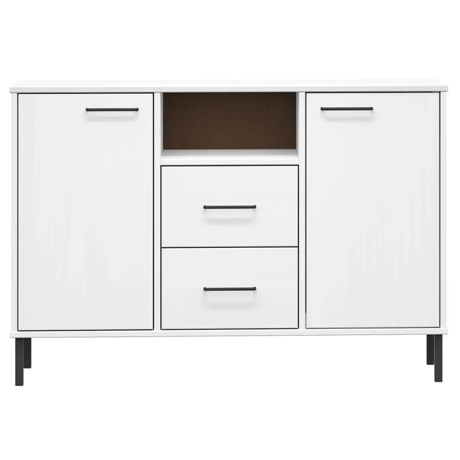 Buffet avec pieds en métal Blanc 113x40x77 cm Bois massif OSLO - 4