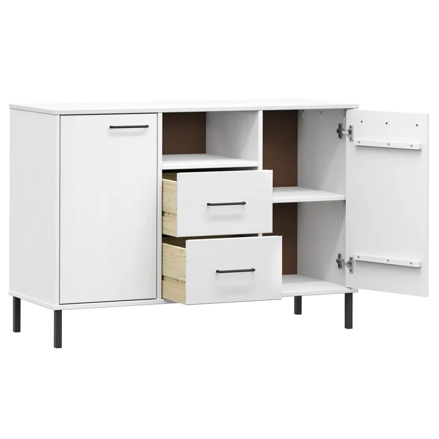 Buffet avec pieds en métal Blanc 113x40x77 cm Bois massif OSLO - 5