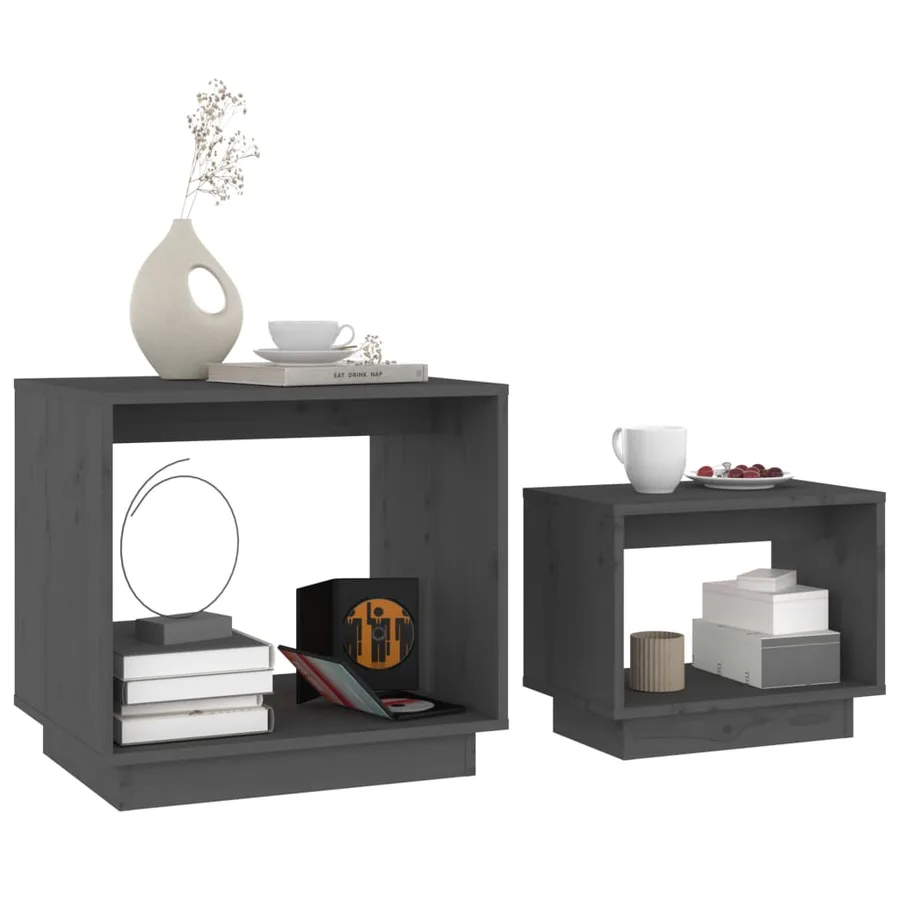 Tables basses gigognes 2 pcs Gris Bois de pin massif - 3