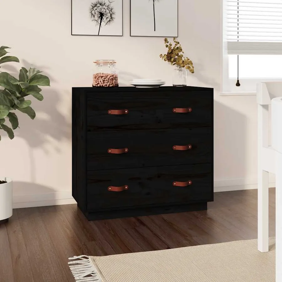 Buffet Noir 80x40x75 cm Bois massif de pin