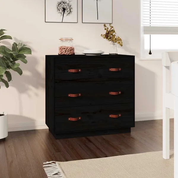 Buffet Noir 80x40x75 cm Bois massif de pin