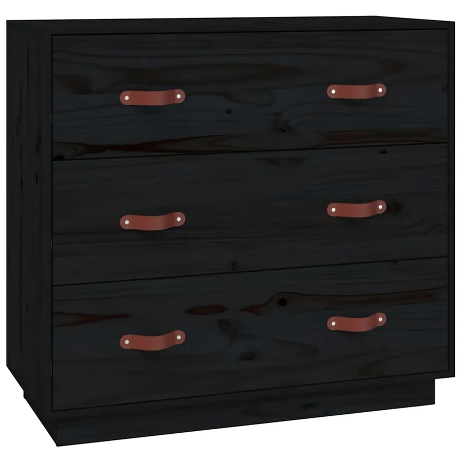 Buffet Noir 80x40x75 cm Bois massif de pin - 2