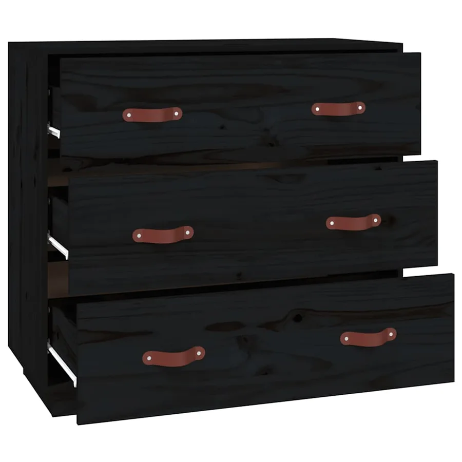 Buffet Noir 80x40x75 cm Bois massif de pin - 4