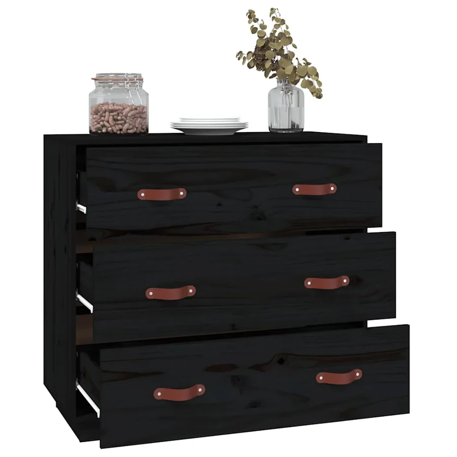 Buffet Noir 80x40x75 cm Bois massif de pin - 6
