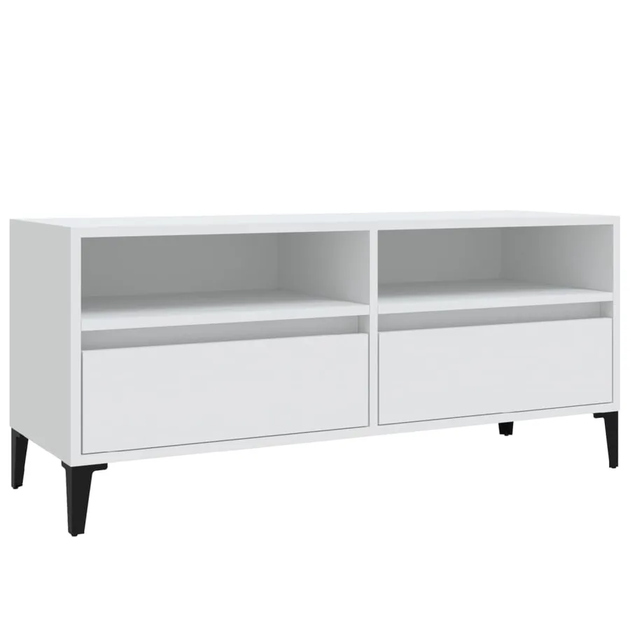 Meuble TV blanc 100x34,5x44,5 cm bois d'ingénierie - 2