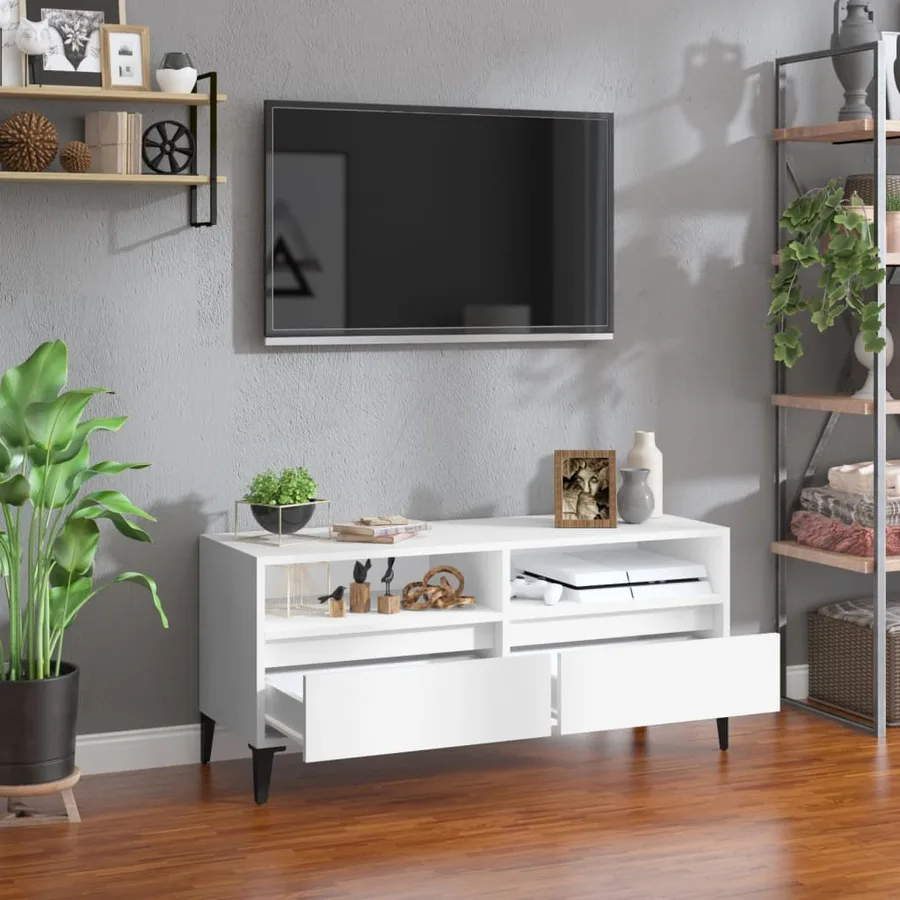 Meuble TV blanc 100x34,5x44,5 cm bois d'ingénierie - 3