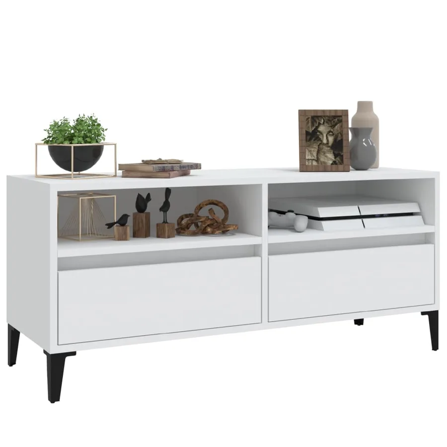 Meuble TV blanc 100x34,5x44,5 cm bois d'ingénierie - 4