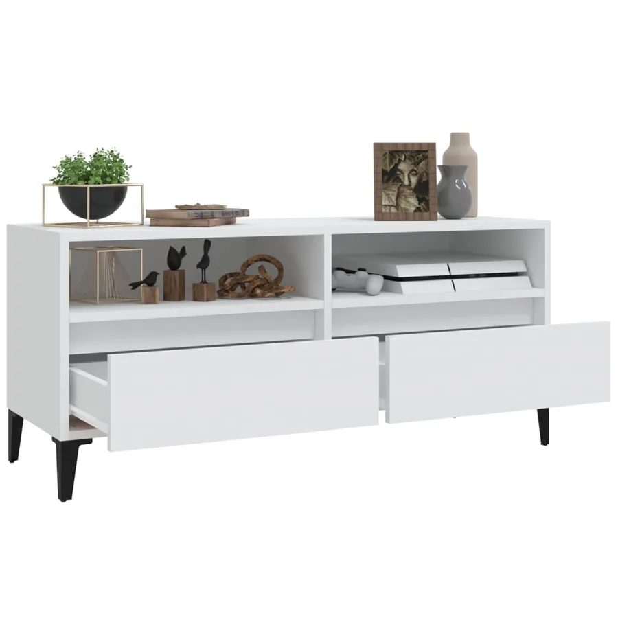 Meuble TV blanc 100x34,5x44,5 cm bois d'ingénierie - 5